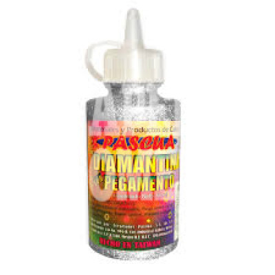 PEGAMENTO CON DIAMANTINA 60 ML. PLATA